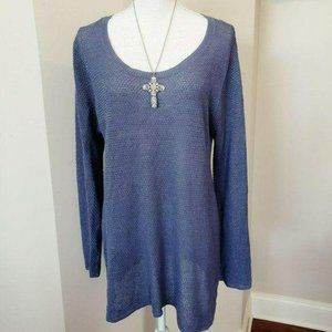Pure Jill Blue Linen Long knit sweater Scoop Neck